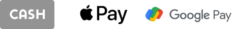 Cash, Apple Pay, Google Pay logos