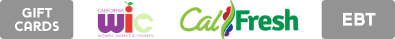 Gift Cards, California WIC, CalFresh, EBT logos